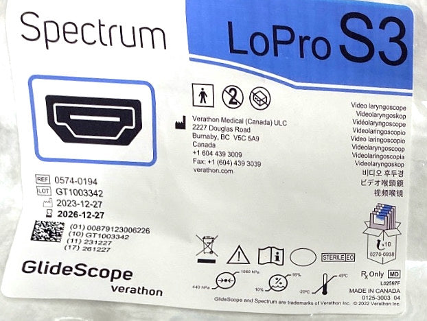 0574-0194 - VERATHON MEDICAL - GlideScope® Spectrum™ LoPro S3, (EA/1)