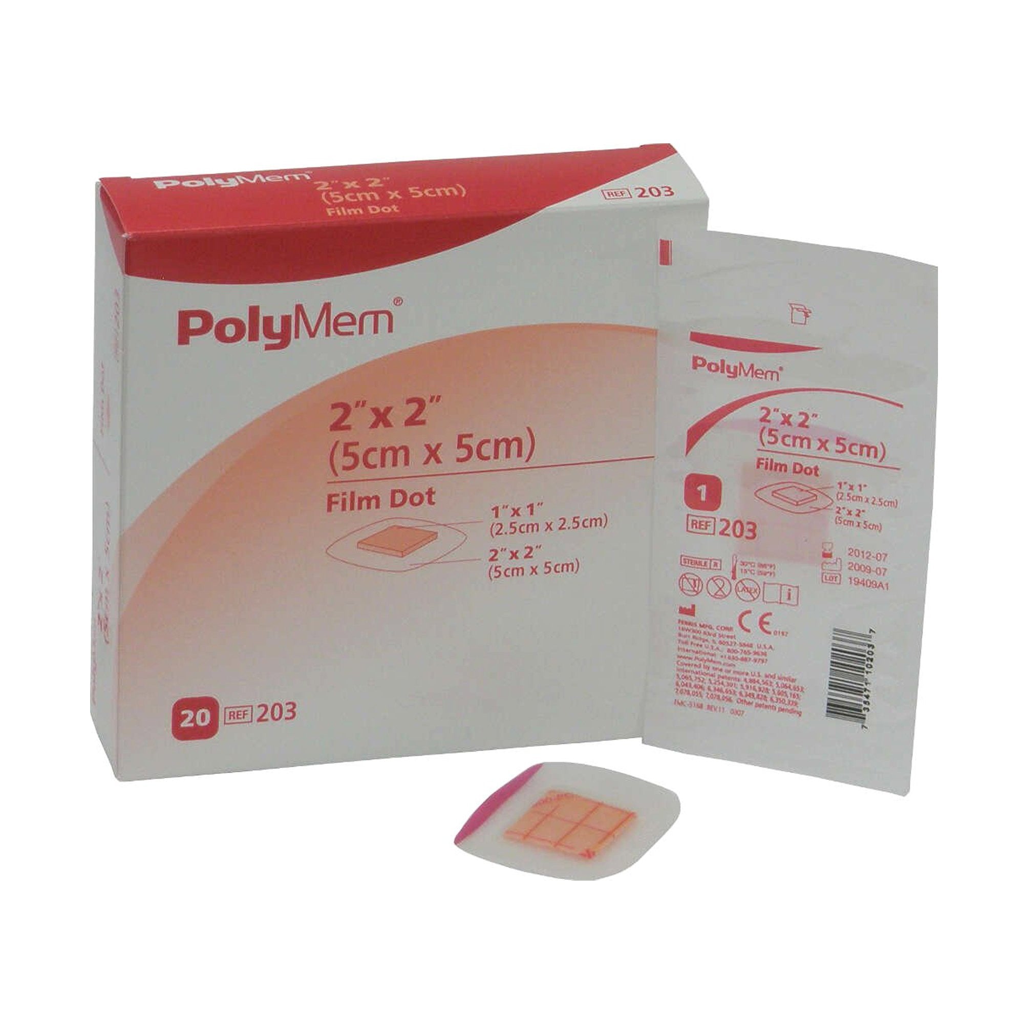 543357 - PolyMem - PolyMem Foam Dressing 2 X 2 Inch With Border Film Backing Adhesive Square Sterile, 203, Pack of 1, (EA)