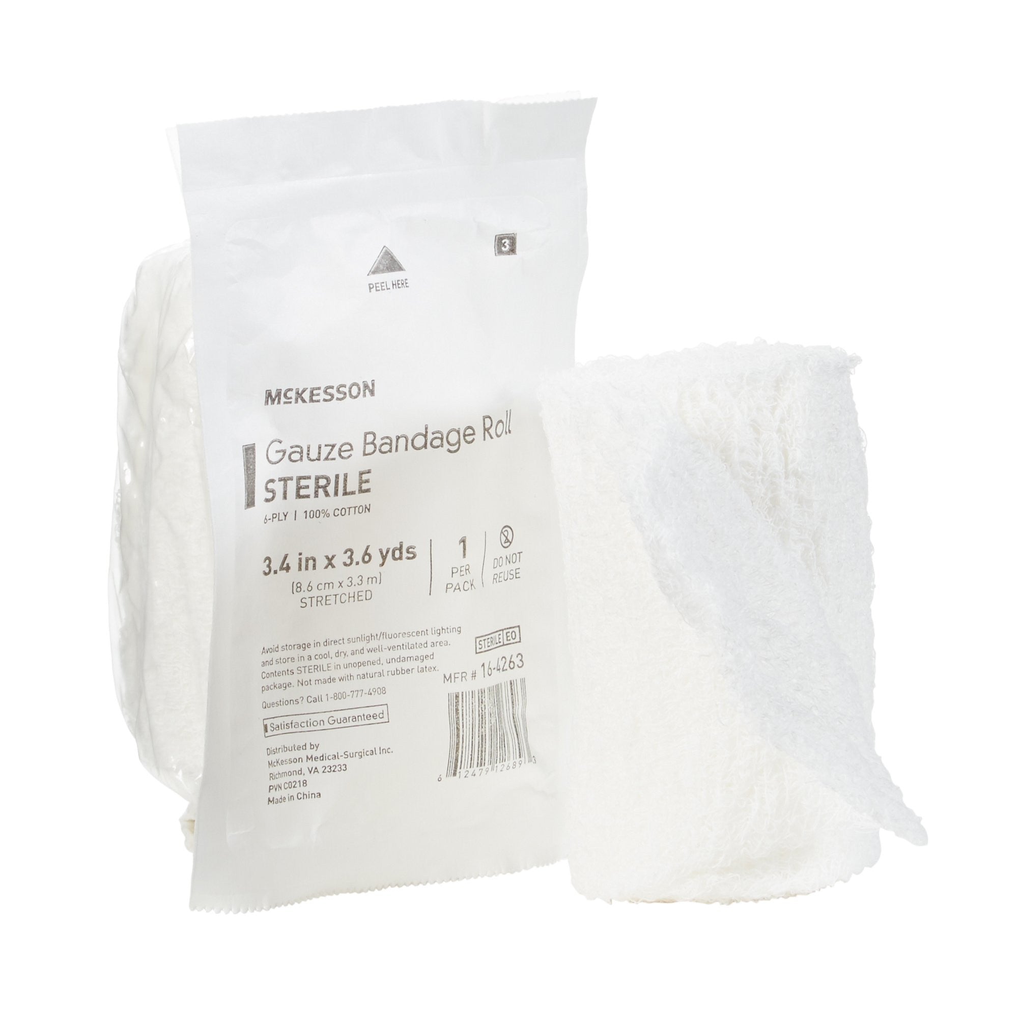 470749 - McKesson - McKesson Fluff Bandage Roll 3-2/5 Inch X 3-3/5 Yard 6-Ply Sterile 1 per Pack, 16-4263, Case of 96, (CS)