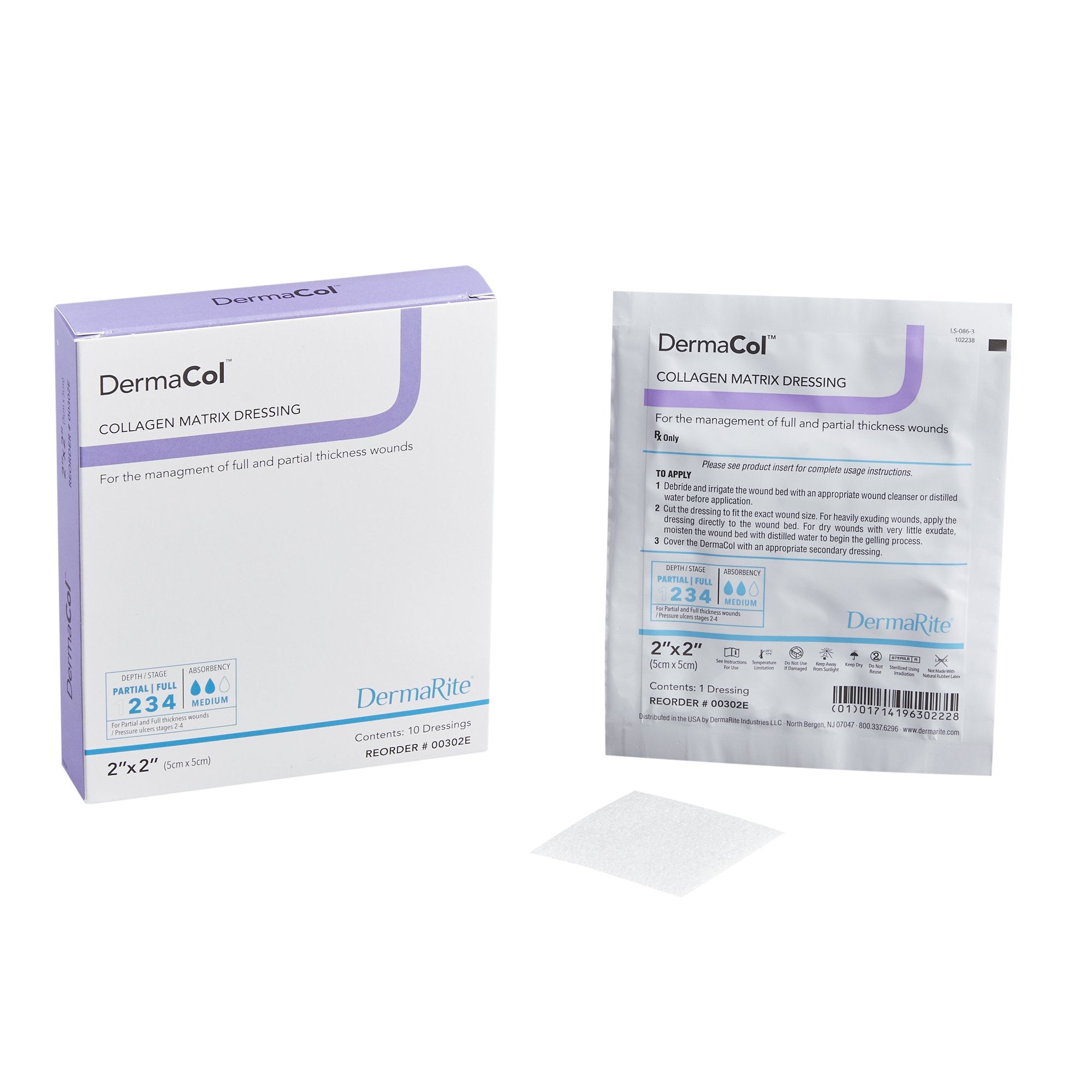 825656 - Derma - DermaCol Collagen Dressing 2 X 2 Inch Square Sterile, 00302E, Pack of 1, (EA)