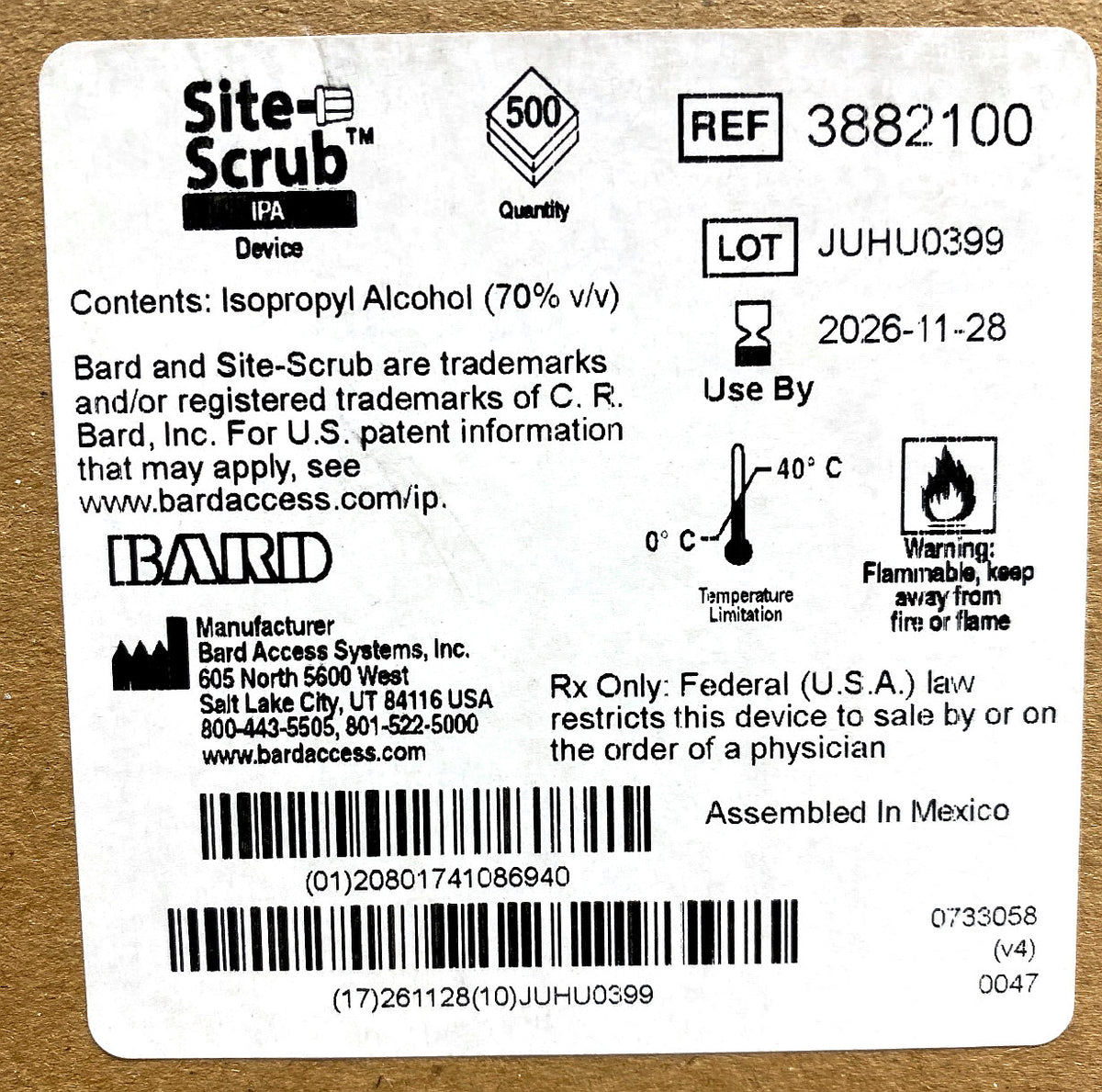 3882100 - BARD - Site-ScrubTM IPA Device, (CS/500)