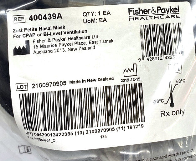 400439A - FISHER & PAYKEL - Zest Petite Nasal Mask, (EA/1)