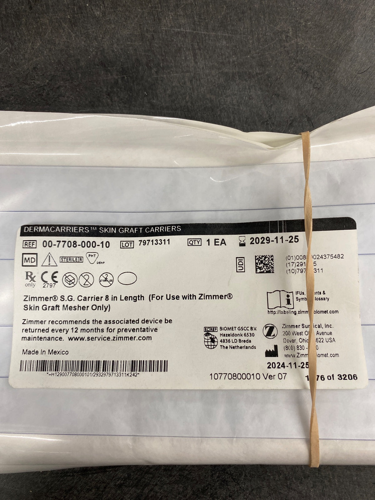 00-7708-000-10 - ZIMMER - Zimmer Skin Graft Carrier 8 inch Length, (EA/1)