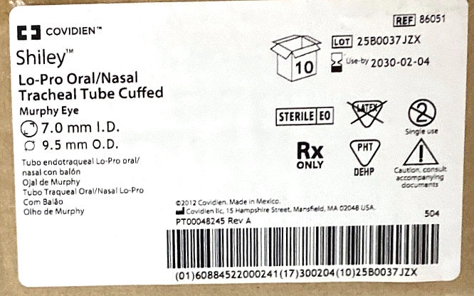 86051 - COVIDIEN - Lo-Pro Oral/Nasal Tracheal Tube Cuffed,Murphy Eye, (BX/10)