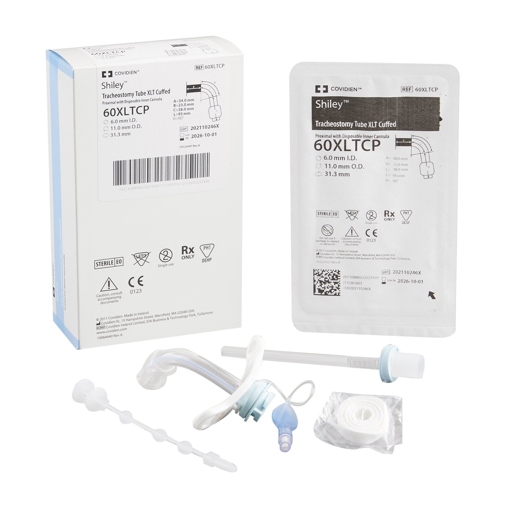 539854 - Shiley - Shiley XLT Cuffed Tracheostomy Tube Disposable IC Size 6.0 Adult, 60XLTCP, Pack of 1, (EA)