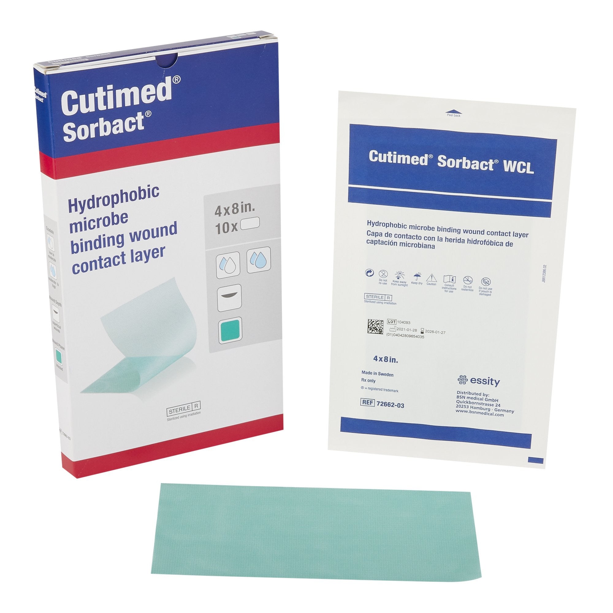 784063 - Cutimed - Cutimed Sorbact WCL Antimicrobial Wound Contact Layer Dressing 4 X 8 Inch Sterile, 7266203, Box of 10, (BX)