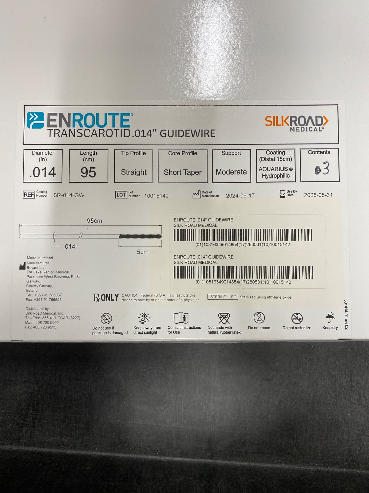 SR-014-GW - SILKROAD MEDICAL - ENROUTE Transcarotid Guidewire, 0.014 in. dia. x 95 cm Length, (EA/1)