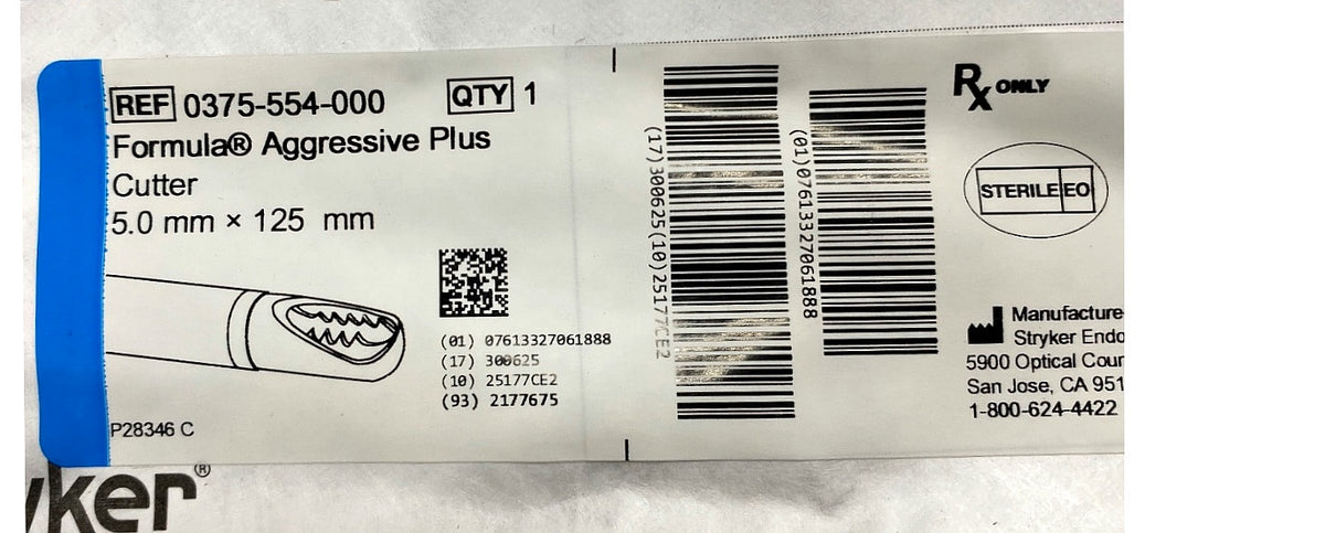 375554000 - STRYKER - [Aggressive Plus Cutter, Arthroscopic Shaver Blade, Do Not Resterilize, Do Not Use if Package is Damaged, Keep Dry, Keep Away from Sunlight], (EA/1)