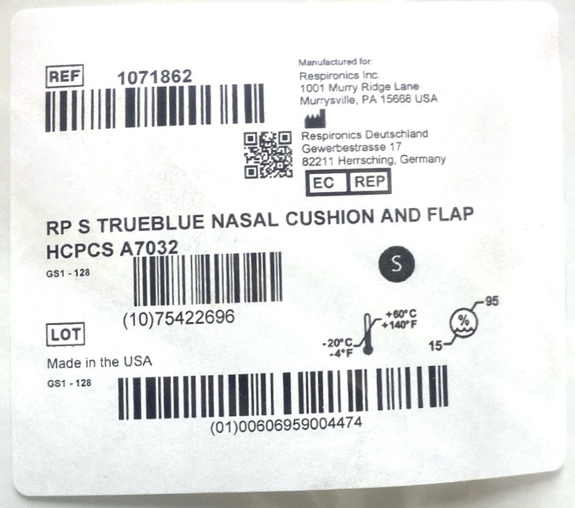 1071862 + 00 - RESPIRONICS - RP S TRUEBLUE NASAL CUSHION AND FLAP, (EA/1)