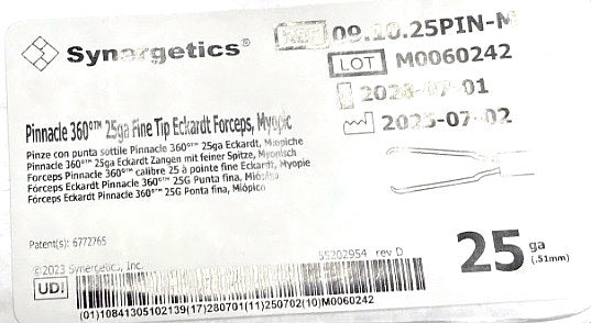 09.10.25PIN-M - SYNERGETICS - Pinnacle 360°™ 25ga Fine Tip Eckardt Forceps, Myopic, (EA/1)