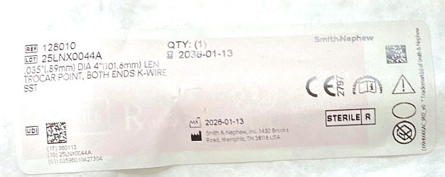 128010 - SMITH & NEPHEW - K-WIRE Trocar POINT BOTH ENDS .035 x 4, (EA/1)
