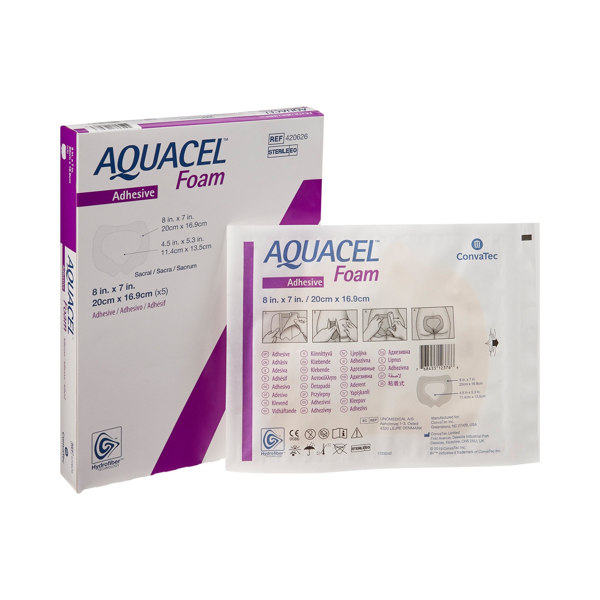 802599 - Aquacel - Aquacel Foam Dressing 7 X 8 Inch With Border Waterproof Film Backing Silicone Adhesive Sacral Sterile, 420626, Box of 5, (BX)