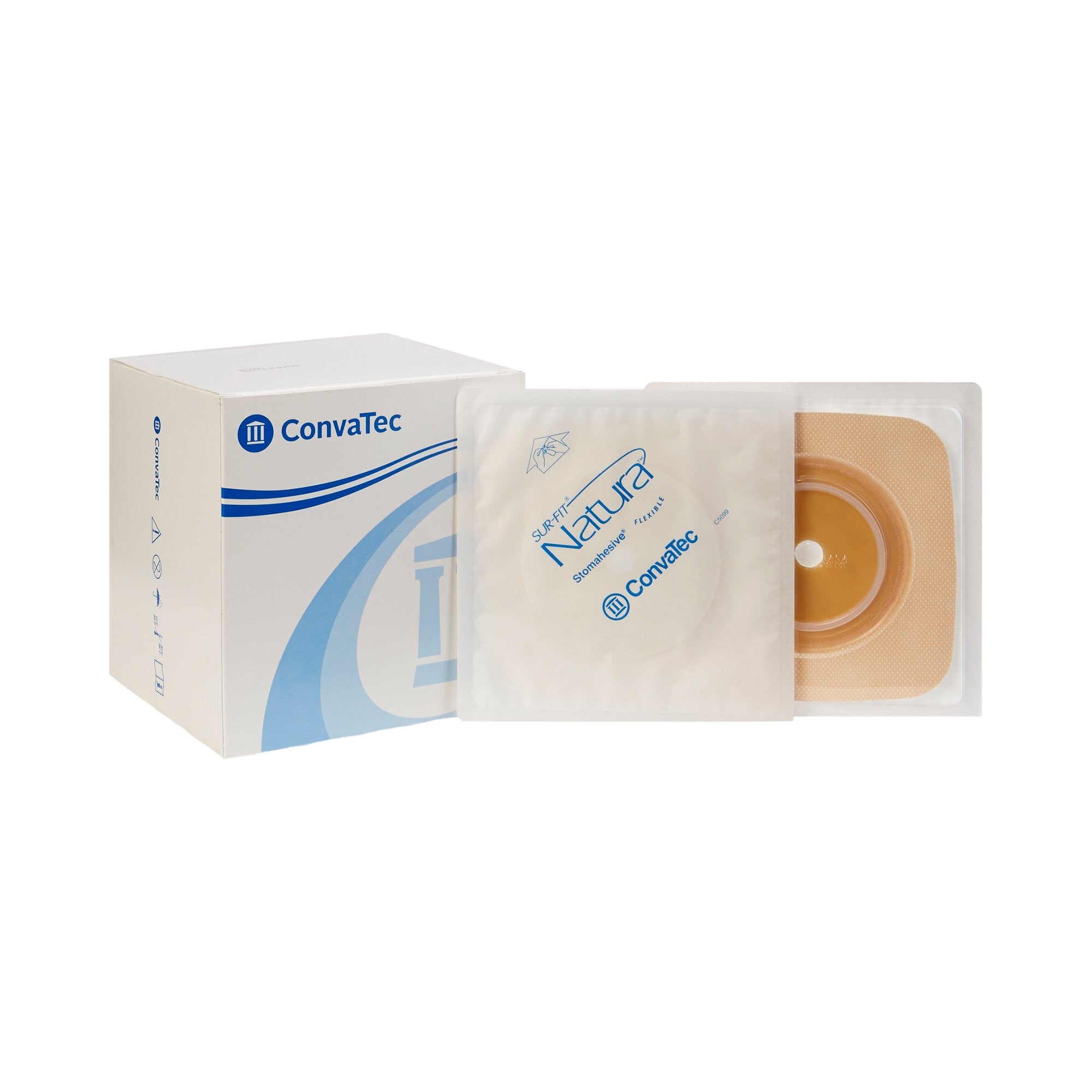 325402 - Sur-Fit Natura - Ostomy Barrier Sur-Fit Natura Trim to Fit, Standard Wear Stomahesive Tan Tape 57 mm Flange Sur-Fit Natura System Hydrocolloid 1-3/8 to 1-3/4 Inch Opening 5 x 5 Inch 125265 Box of 10, (BX)