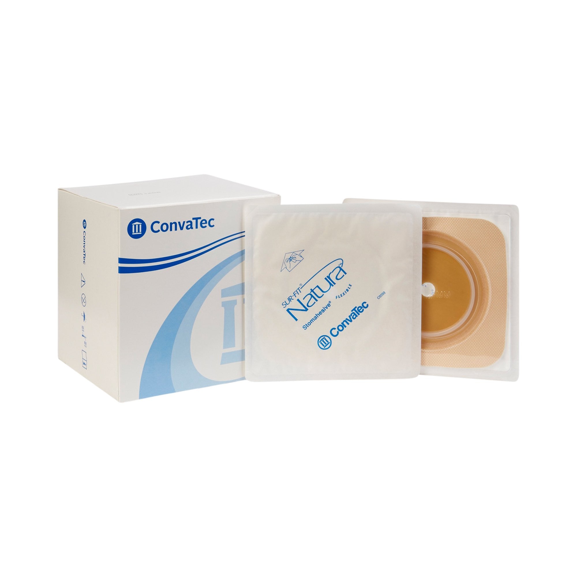 325403 - Sur-Fit Natura - Ostomy Barrier Sur-Fit Natura Trim to Fit, Standard Wear Stomahesive Tape 70 mm Flange Sur-Fit Natura System Hydrocolloid 1-7/8 to 2-1/2 Inch Opening 5 x 5 Inch 125266 Pack of 1, (EA)