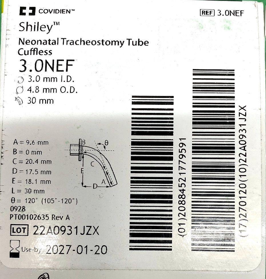 3.0NEF - COVIDIEN - Neonatal Tracheostomy Tube Cuffless, (BX/1)
