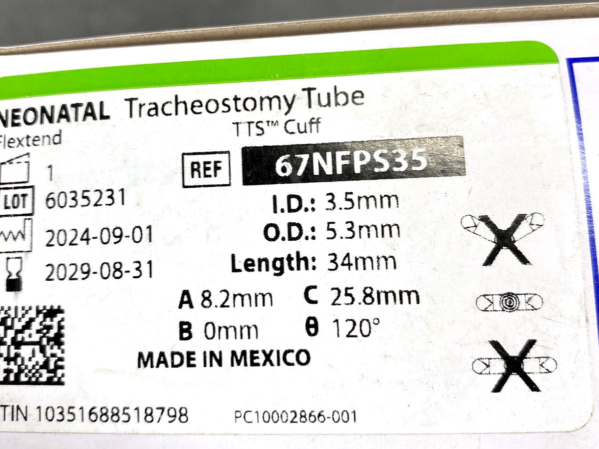 67NFPS35 - SMITHS MEDICAL - Bivona Uncuffed FlexTend Plus Trach Tubes - Tracheostomy Tube, Neonatal, Tight to Shaft, Flexible Straight Neck, 3.5 mm, (BX/1)