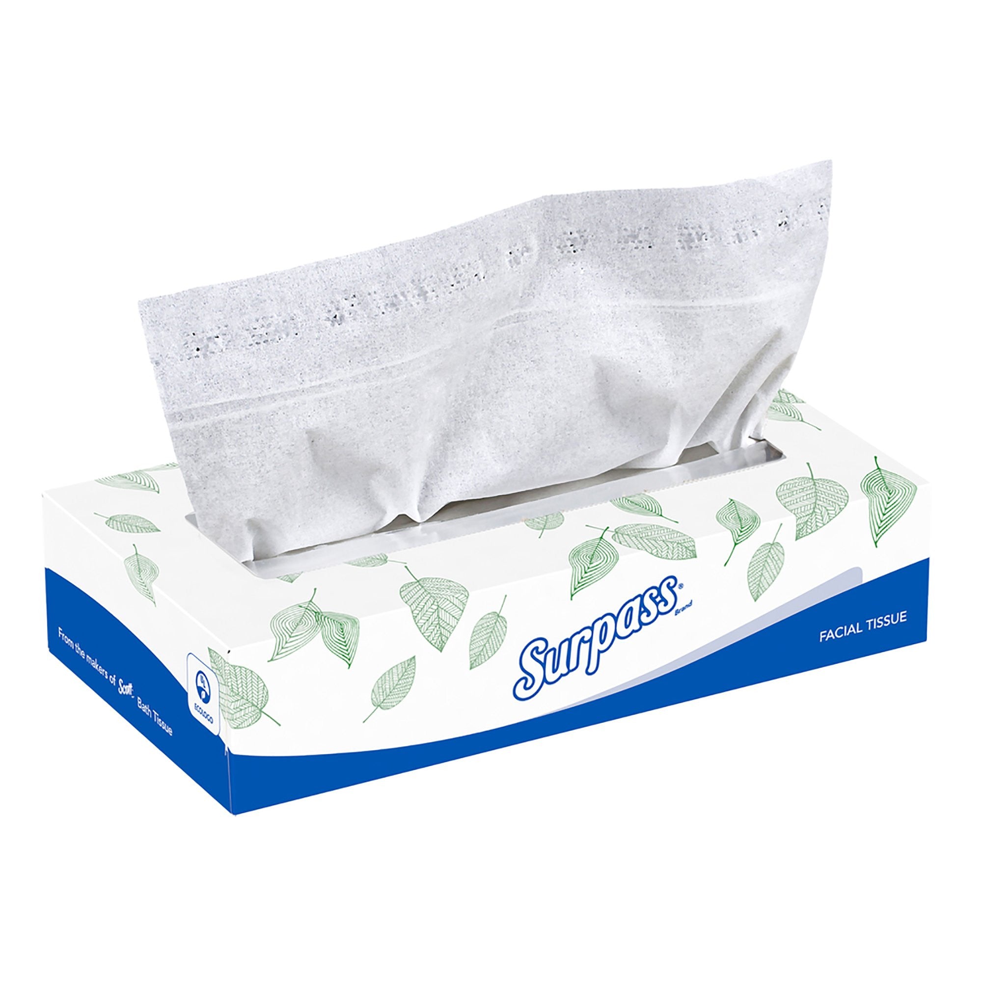 333758 - Surpass - Surpass Facial Tissue, 8 X 8.4", Flat Box, 100 Counts per Box, Case of 3000 Boxes, (CS)