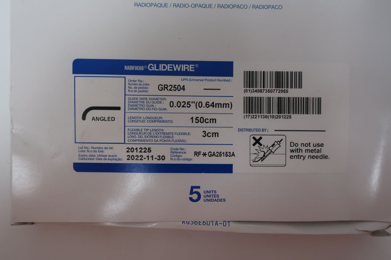 GR2504 - TERUMO - Radifocus Glidewire - Angled - .025" x 150cm x 3cm
, (BX/5) - ( Expiry Date: 2022-11-30 )