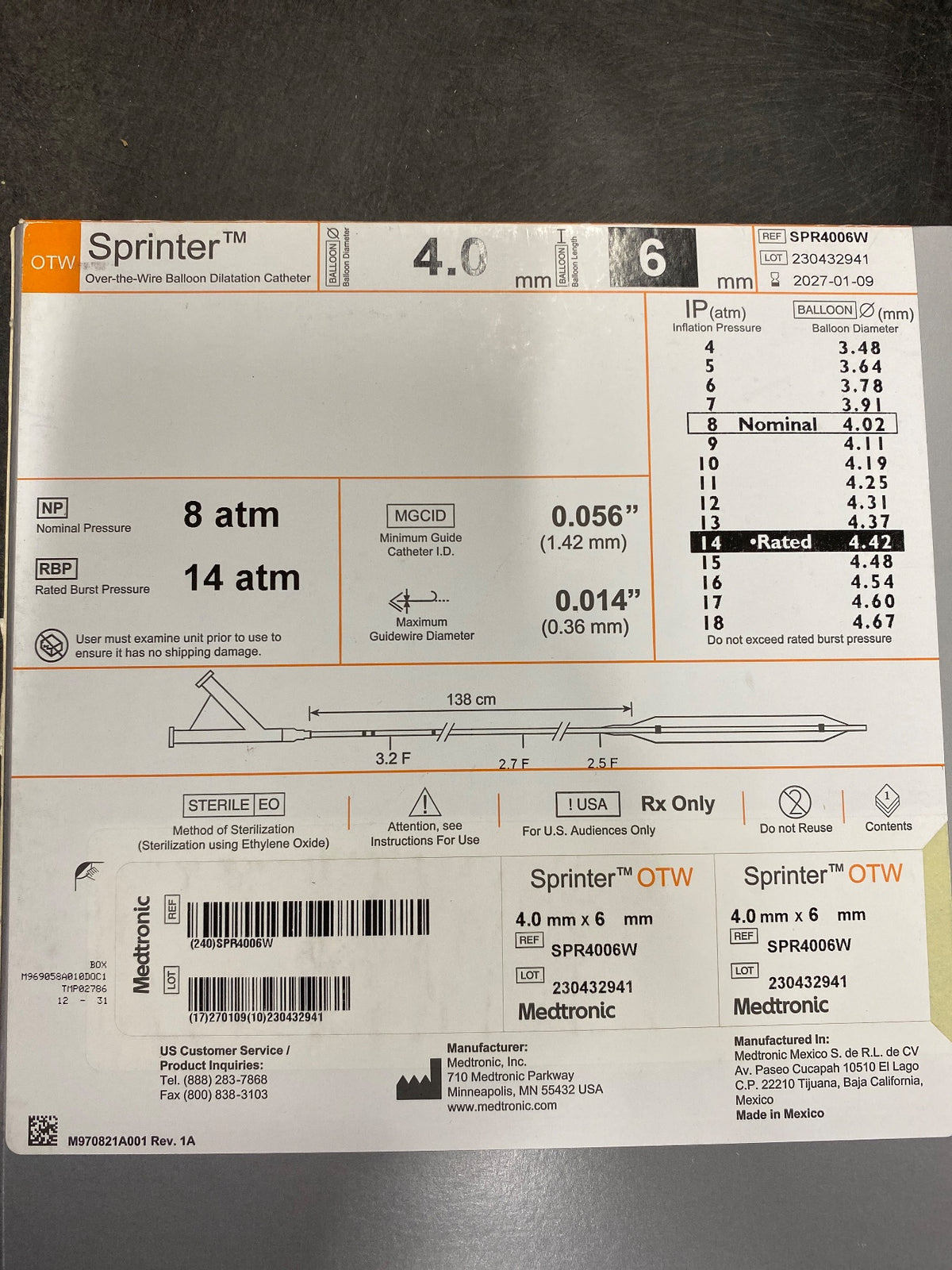 SPR4006W - MEDTRONIC - Over-the-wire ballon dilatation catheter, (BX/1)