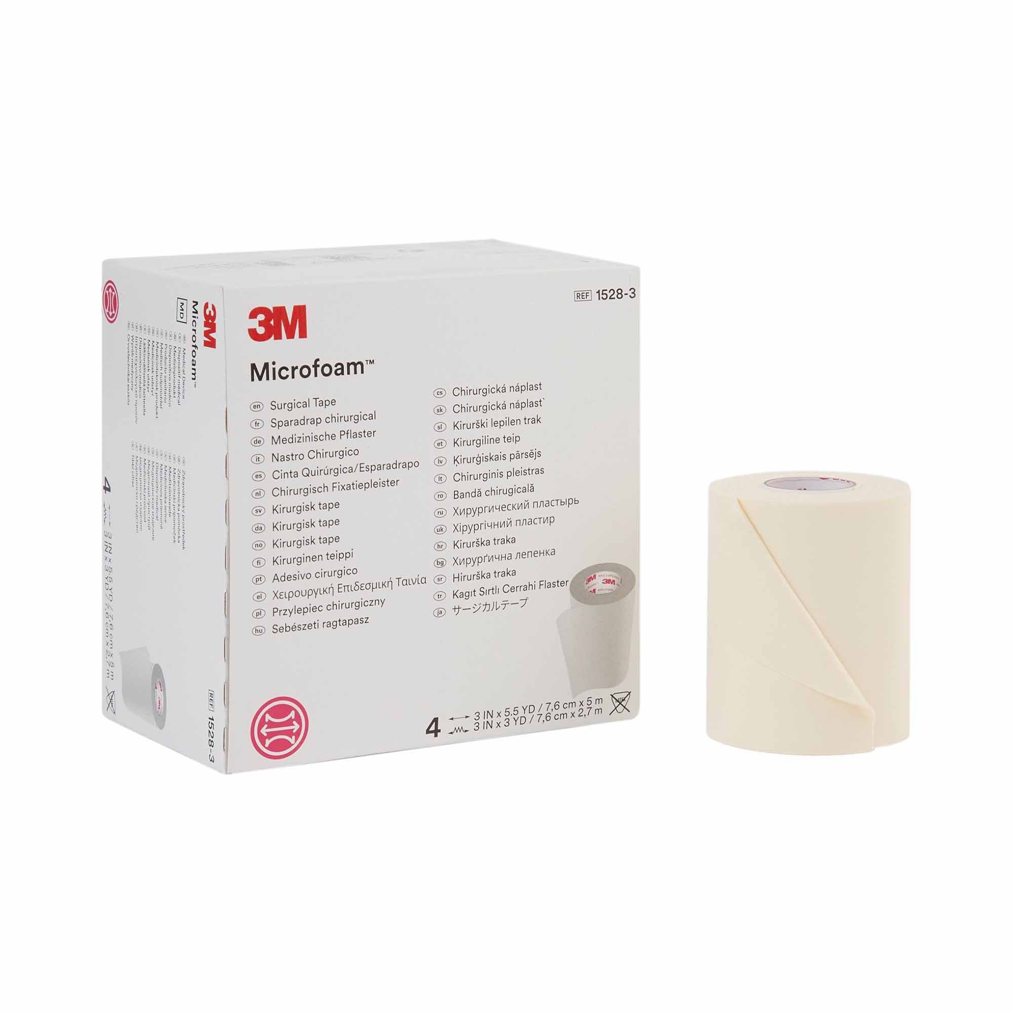 5947 - 3M - 3M Microfoam Medical Tape White 3 in X 5.5 yd Elastic / Foam, 1528-3, Case of 24, (CS)