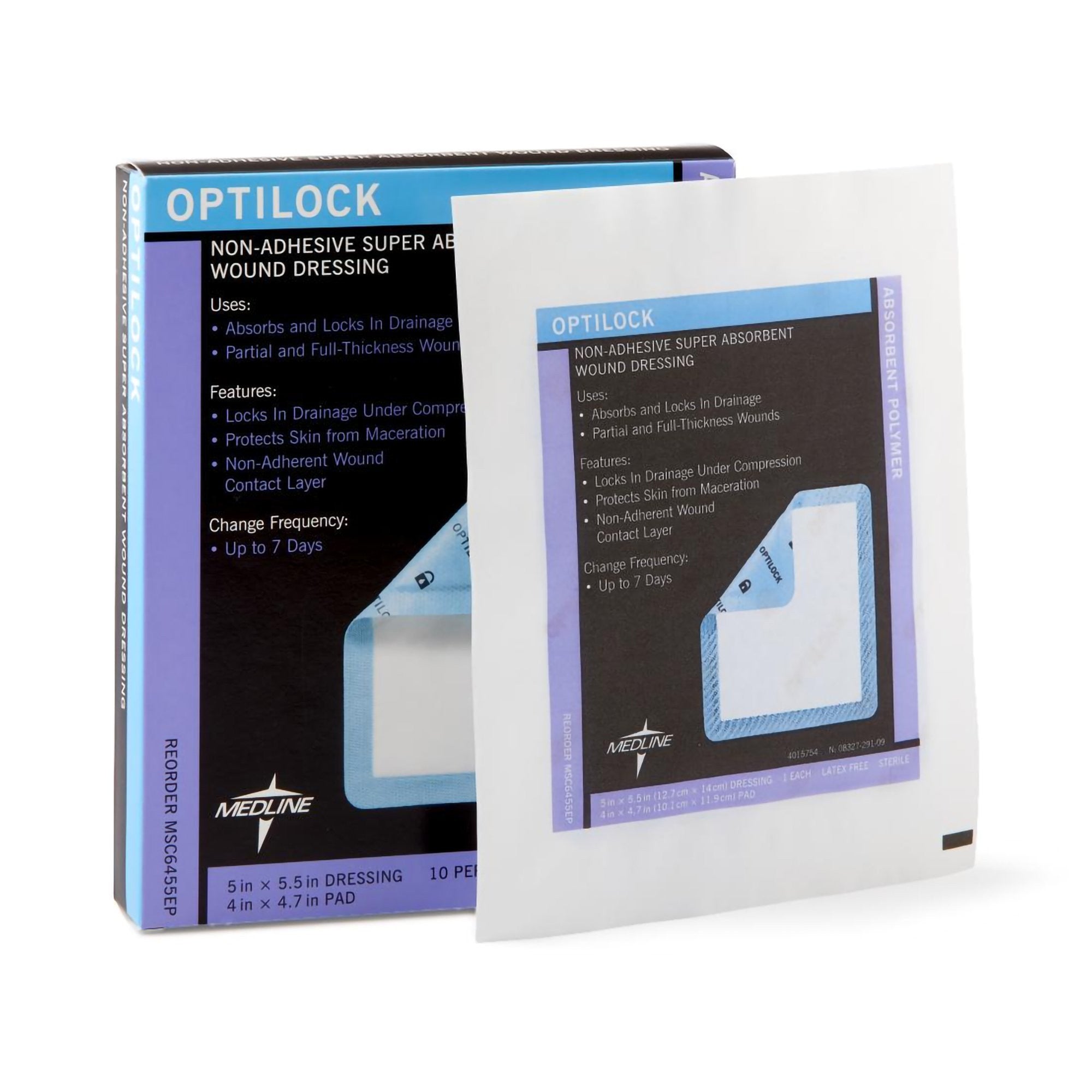 816151 - OptiLock - OptiLock Super Absorbent Dressing 5 X 5-1/2 Inch Rectangle, MSC6455EP, Box of 10, (BX)