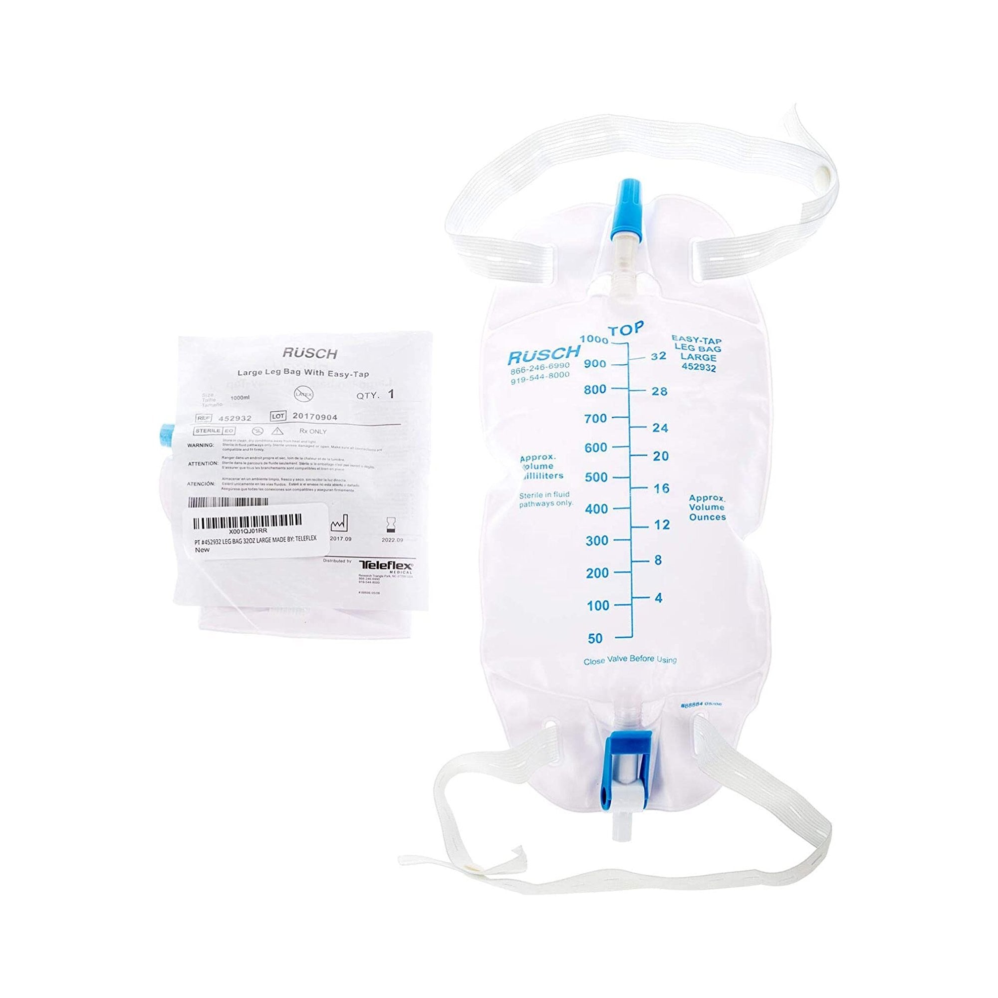 413838 - Easy Tap - Urinary Leg Bag Easy Tap Anti-Reflux Valve Sterile Fluid Path 950 mL Vinyl 452932 Case of 48, (CS)