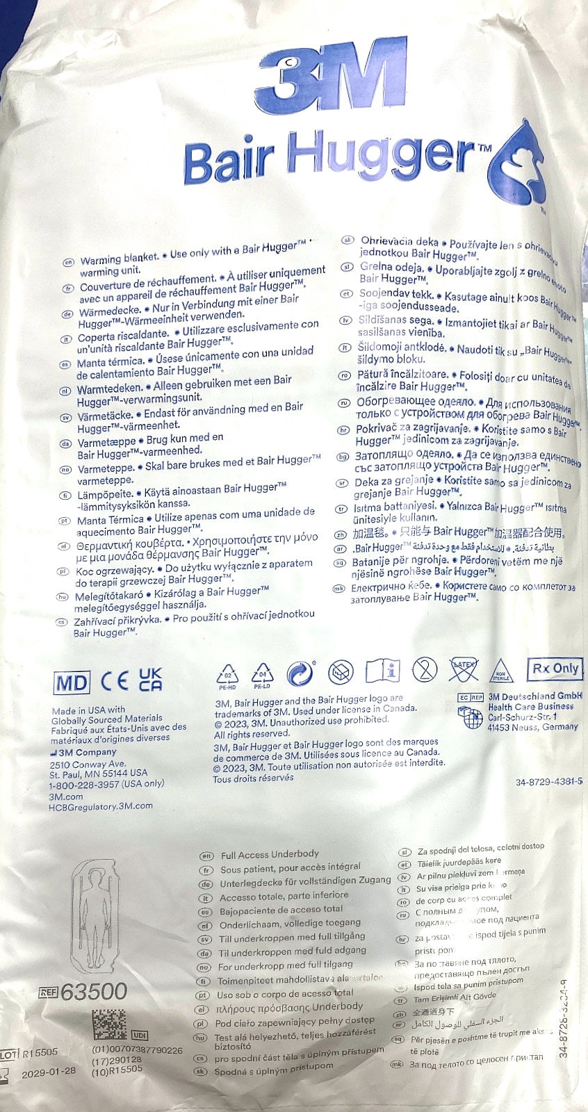 63500 - 3M - 3M™ Bair Hugger™ Warming Blanket 63500, Full Access Underbody, 5/Case, (EA/1)