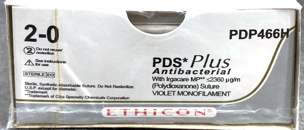 PDP466H - ETHICON - Antibacterial Violet Monofilament (Polydioxanone), Absorbable Surgical Suture, (BX/36)