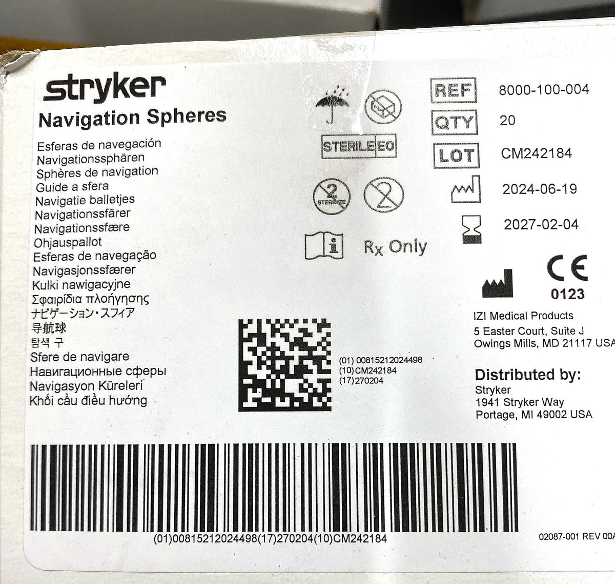 8000-100-004 - IZI MEDICAL - STRYKER SPHERES - 20 CT BLISTER BOX, (BX/20)
