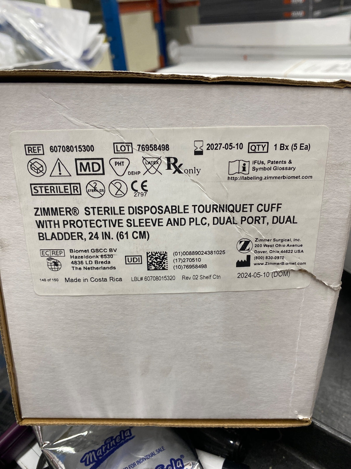 60-7080-153-00 - ZIMMER - ZIMMER® STERILE DISPOSABLE TOURNIQUET CUFF WITH PROTECTIVE SLEEVE AND PLC, DUAL PORT, DUAL BLADDER, 24 IN. (61 CM), (BX/5)