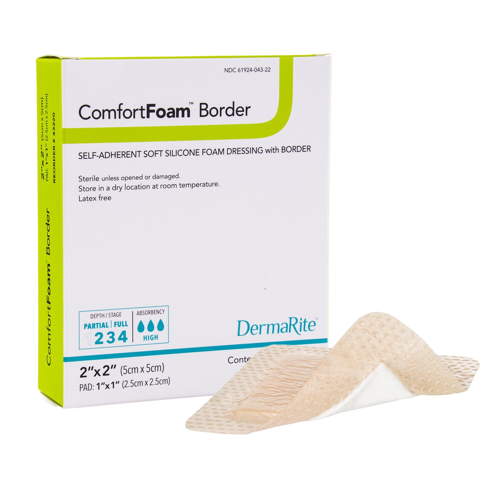 946465 - Comfort - ComfortFoam Border Foam Dressing 2 X 2 Inch With Border Waterproof Backing Silicone Adhesive Square Sterile, 43220, Box of 10, (BX)
