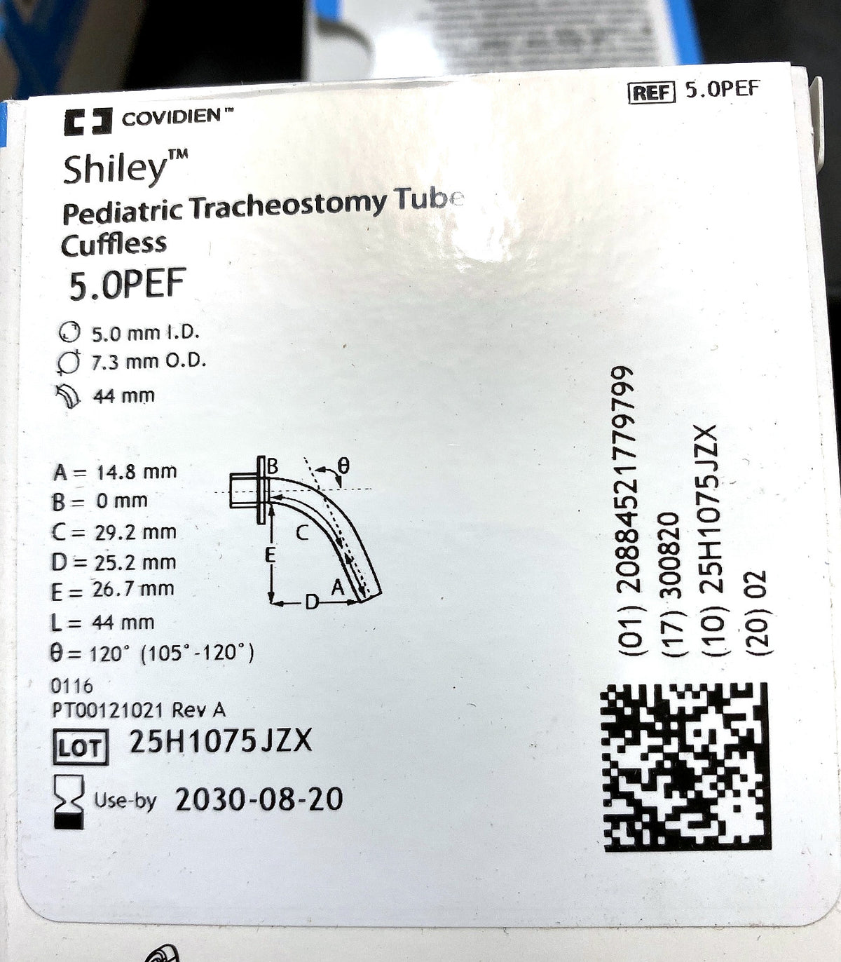 5.0PEF - COVIDIEN - Pediatric Tracheostomy Tube Cuffless, (BX/1)