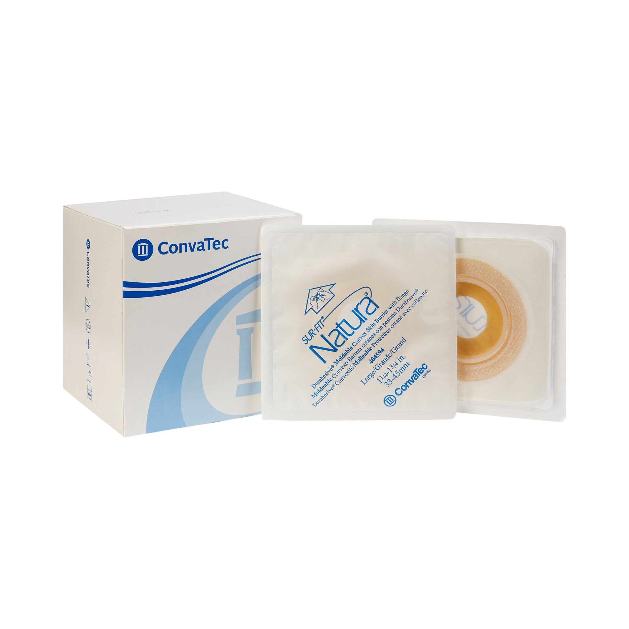 461895 - Sur-Fit Natura - Ostomy Barrier Sur-Fit Natura Durahesive Moldable, Extended Wear Acrylic Tape 57 mm Flange Universal System Hydrocolloid 1-1/4 to 1-3/4 Inch Opening 4-1/2 x 4-1/2 Inch 404594 Pack of 1, (EA)