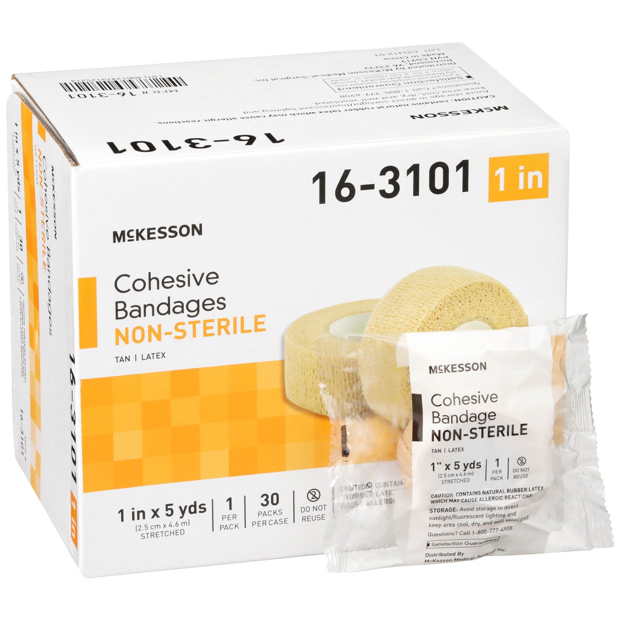 464151 - McKesson - McKesson Cohesive Bandage, 1'' x 5 Yard, 30 per Case, Non Sterile, Latex, Tan, Case of 30, (CS)