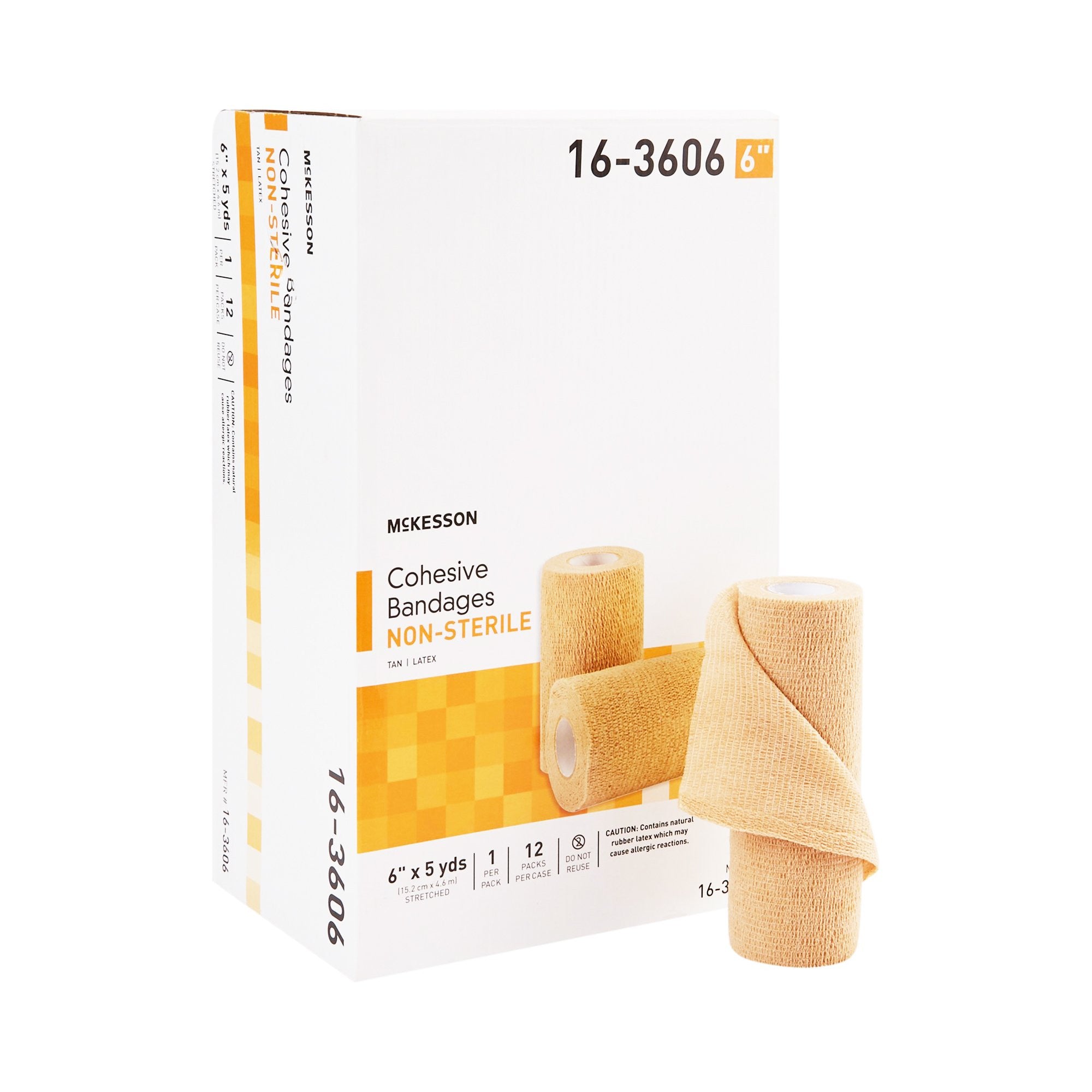 464155 - McKesson - Cohesive Bandage McKesson 6 Inch x 5 Yard Self-Adherent Closure Tan NonSterile Standard Compression 16-3606 Case of 12, (CS)