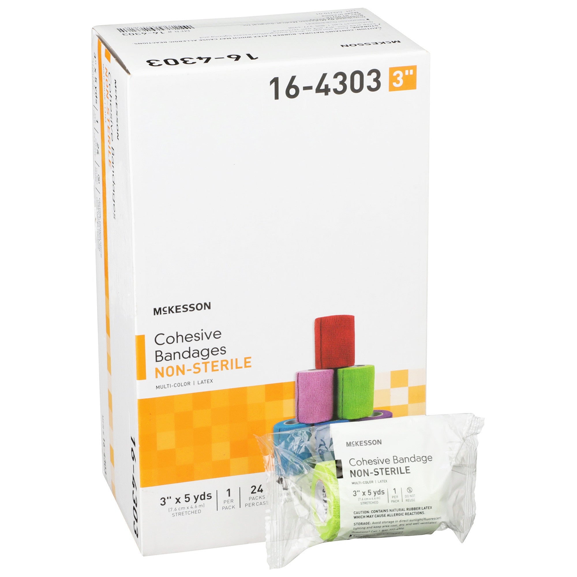 464157 - McKesson - McKesson Cohesive Bandage, 3'' x 5 Yard, 24 per Case, Non Sterile, Latex, Assorted Color, Case of 24, (CS)