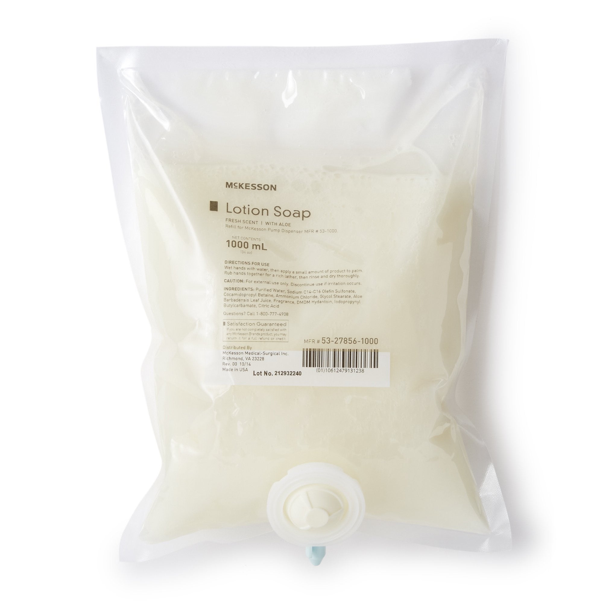 468272 - McKesson - Soap McKesson Lotion 1,000 mL Dispenser Refill Bag Fresh Scent 53-27856-1000 Pack of 1, (EA)