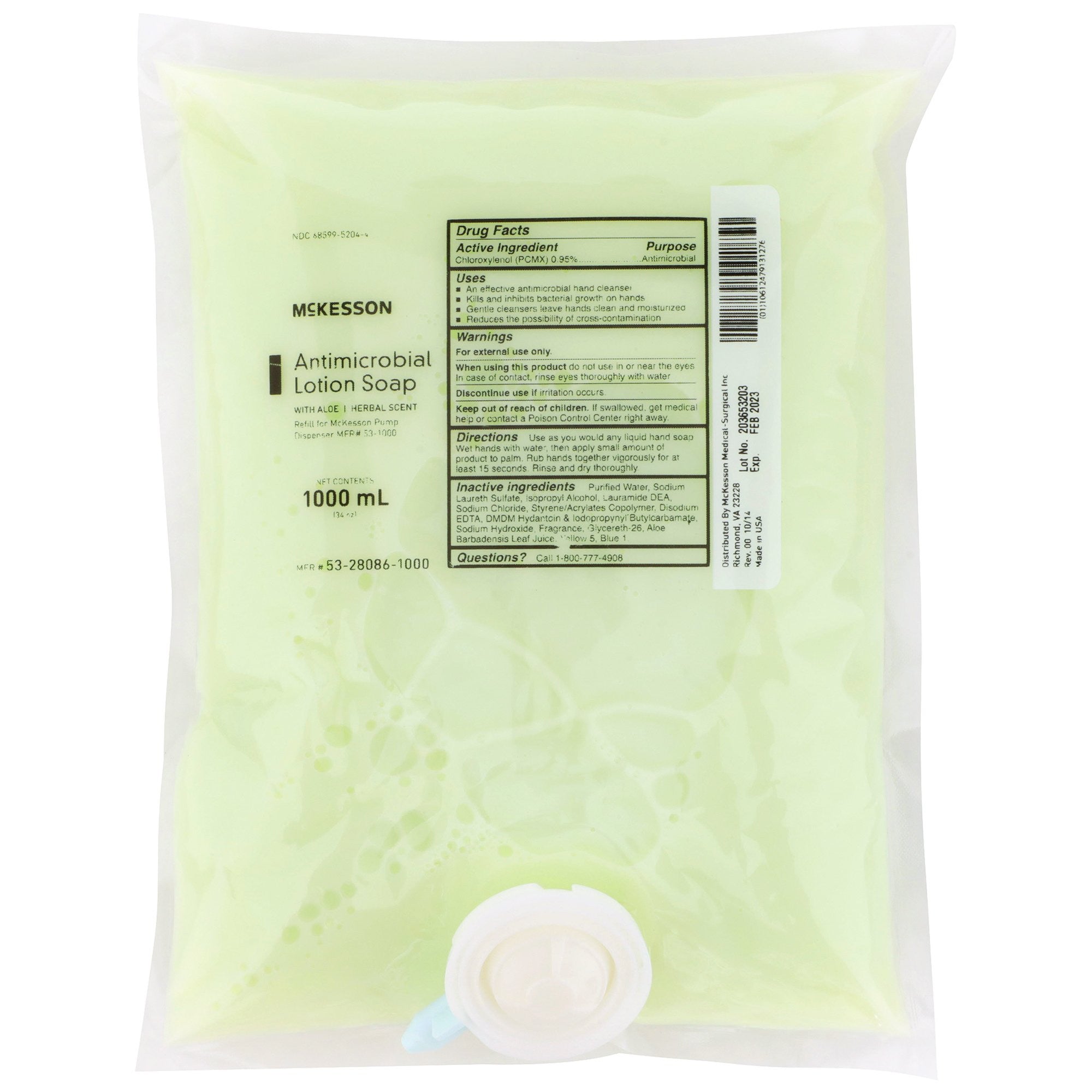 468273 - McKesson - McKesson Antimicrobial Soap Dispenser Refill Bag, 1,000 mL, Herbal Scent, Pack of 1, (EA)