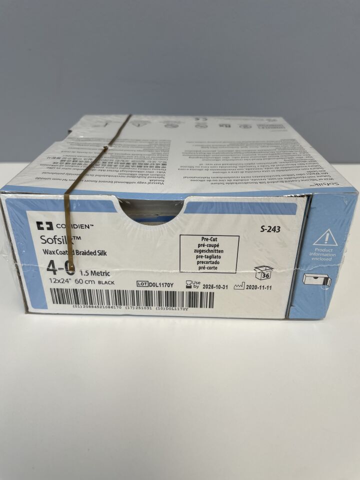 S-243 - COVIDIEN - Sofsilk 絲線縫合線 蠟塗層編織絲線，（盒/36）-（有效期至：2025-10-31）