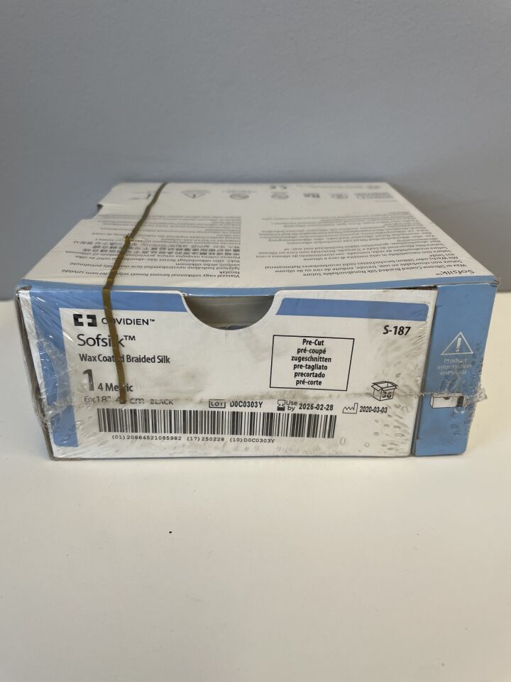 S-187 - COVIDIEN - SOFSILK 絲線縫合線，預切，1 號，黑色，6x18，無針，（盒/36）-（有效期至：2025-02-28）