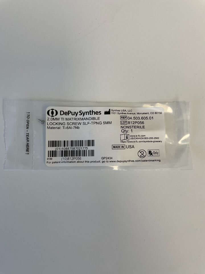04.503.605.01 - SYNTHES - MatrixMANDIBLE 2.0MM TI MATRIXMANDIBLE LOCKING SCREW SLF-TPNG 5MM, (each) - ( Expiry Date: N/A )