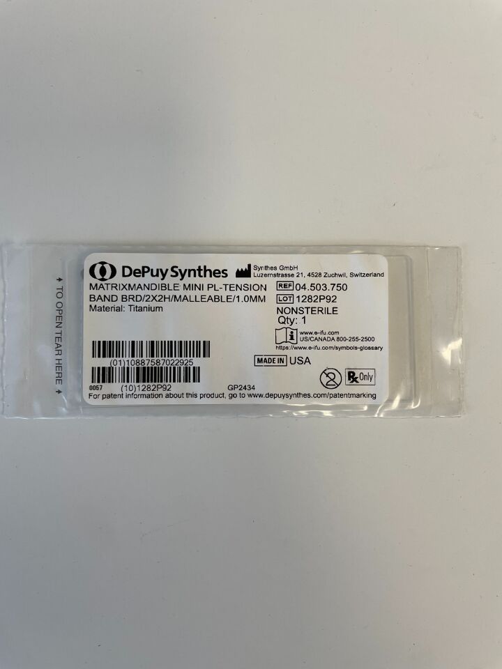04.503.750 - SYNTHES - MatrixMANDIBLE MATRIXMANDIBLE MINI PL-TENSION BAND BRD/2X2H/MALLEABLE/1.0MM, (each) - ( Expiry Date: N/A )
