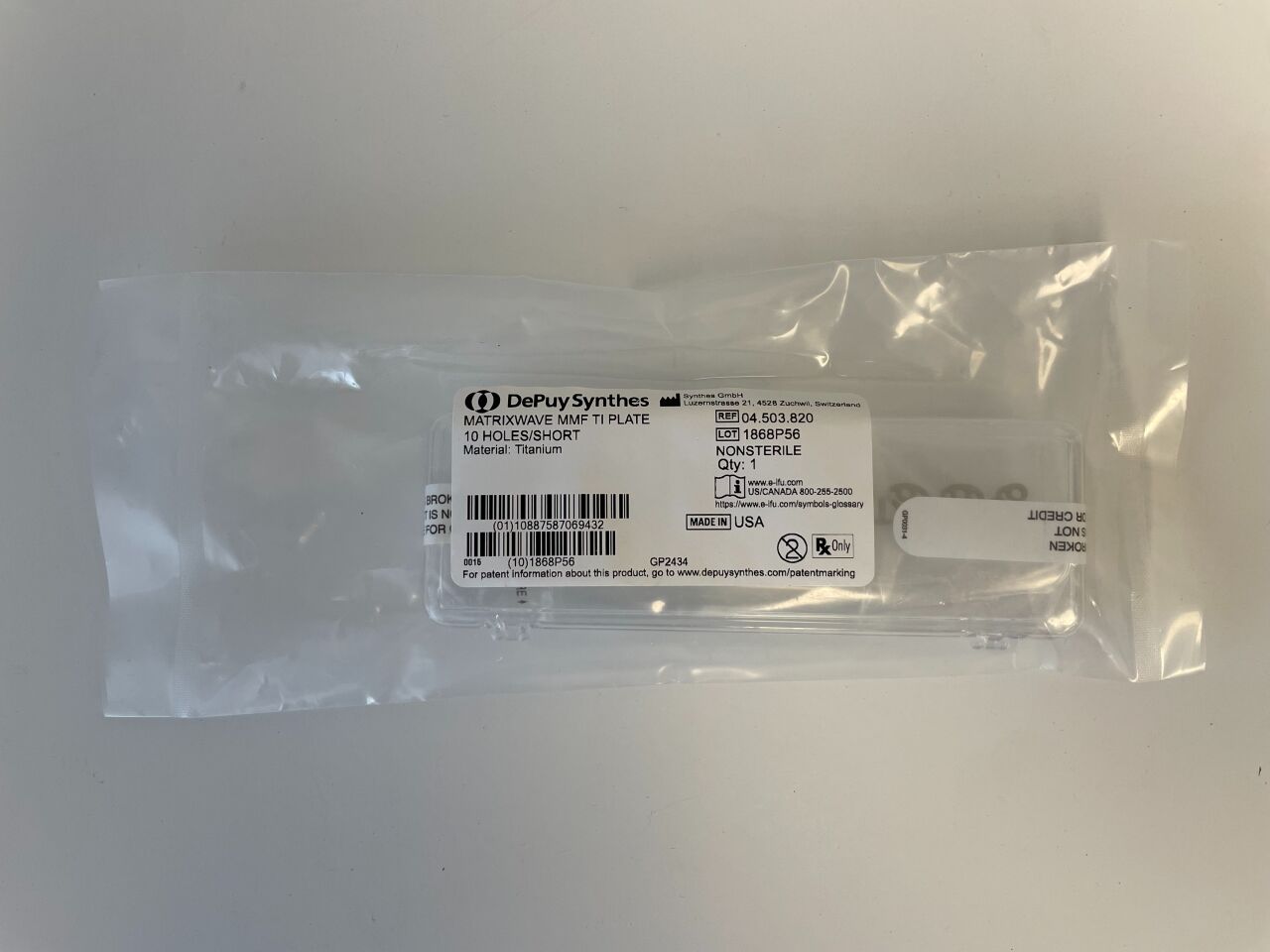 04.503.820 - SYNTHES - matrixwave matrixwave mmf ti plate 10 holes/short, (each) - ( Expiry Date: N/A )