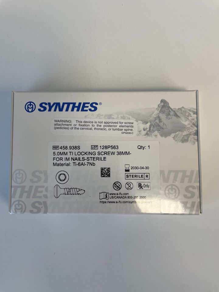 458.938S - SYNTHES -  5.0mm ti locking screw 38mm- for im nails-sterile, (each) - ( Expiry Date: 2030-04-30 )