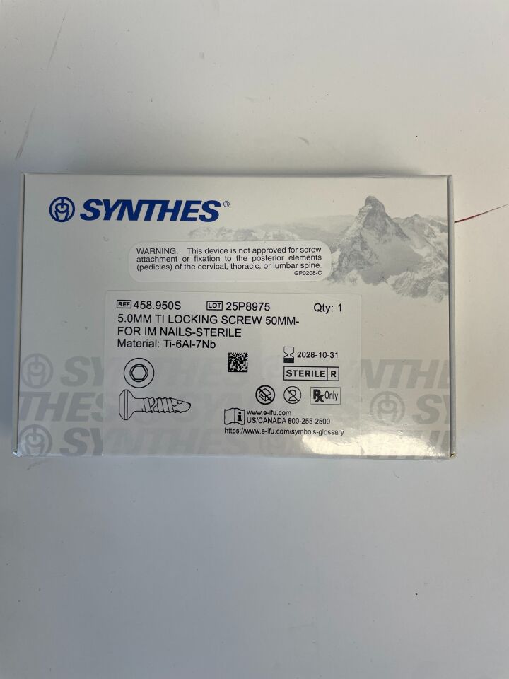 458.950S - SYNTHES -  5.0mm ti locking screw 50mm- for im nails-sterile, (each) - ( Expiry Date: 2028-10-31 )