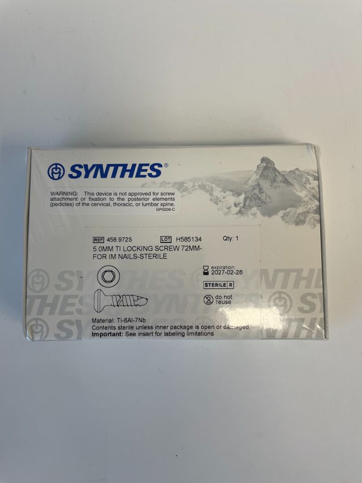 458.972S - SYNTHES -  5.0mm ti locking screw 72mm- for im nails-sterile, (each) - ( Expiry Date: 2027-02-28 )