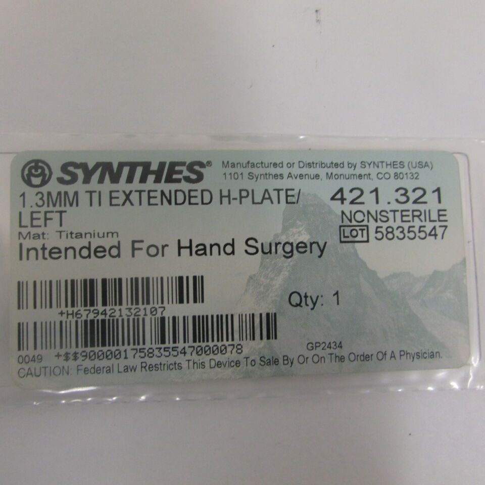 421.321  -  SYNTHES  -  1.3mm ti extended h-plate/left , (  )  -  ( Expiry Date : EACH )