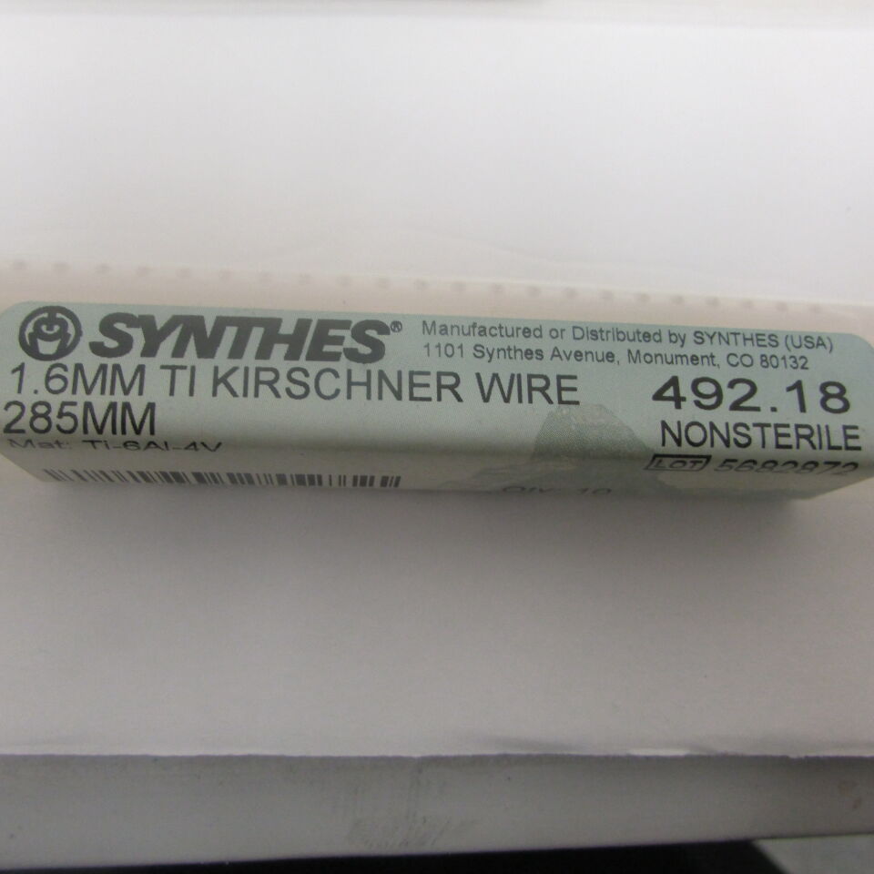 492.18 - SYNTHES - 1.6mm ti kirschner wire 285mm, () - ( Expiry Date: EACH )