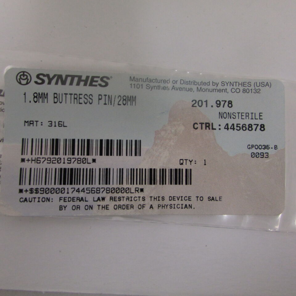 201.978 - SYNTHES - 1.8mm buttress pin/28mm, () - ( Expiry Date: EACH )