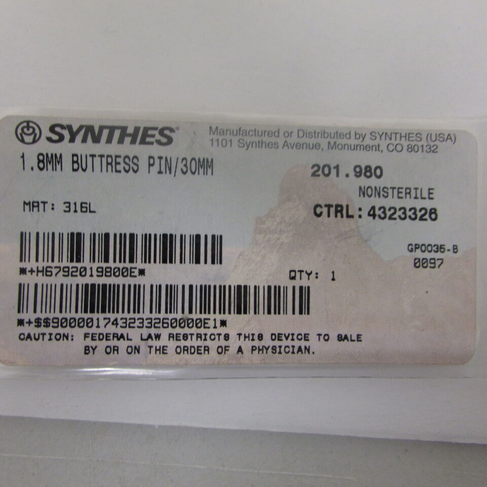 201.98 - SYNTHES - 1.8mm buttress pin/30mm, () - ( Expiry Date: EACH )